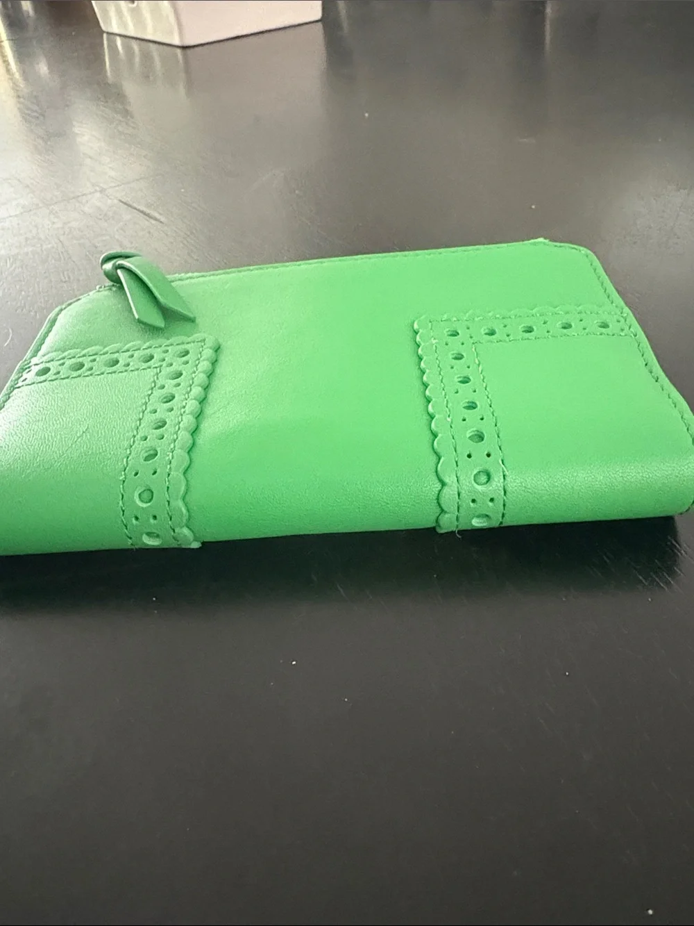 Tory Burch Bright Green Scalloped Zip Wallet